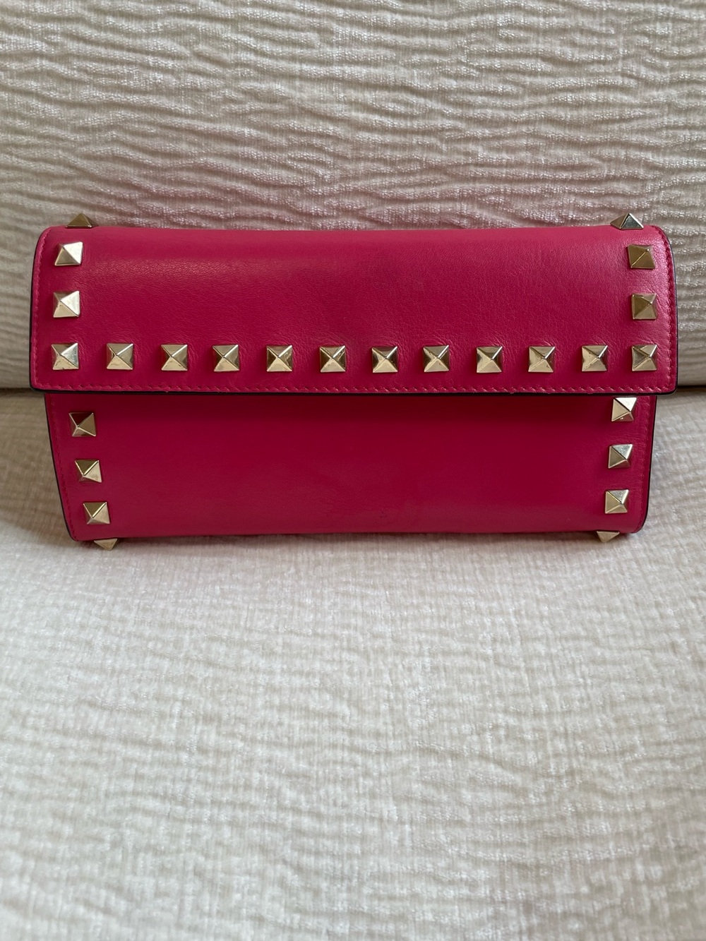 Valentino Fuchsia Leather Clutch with Gold Studs